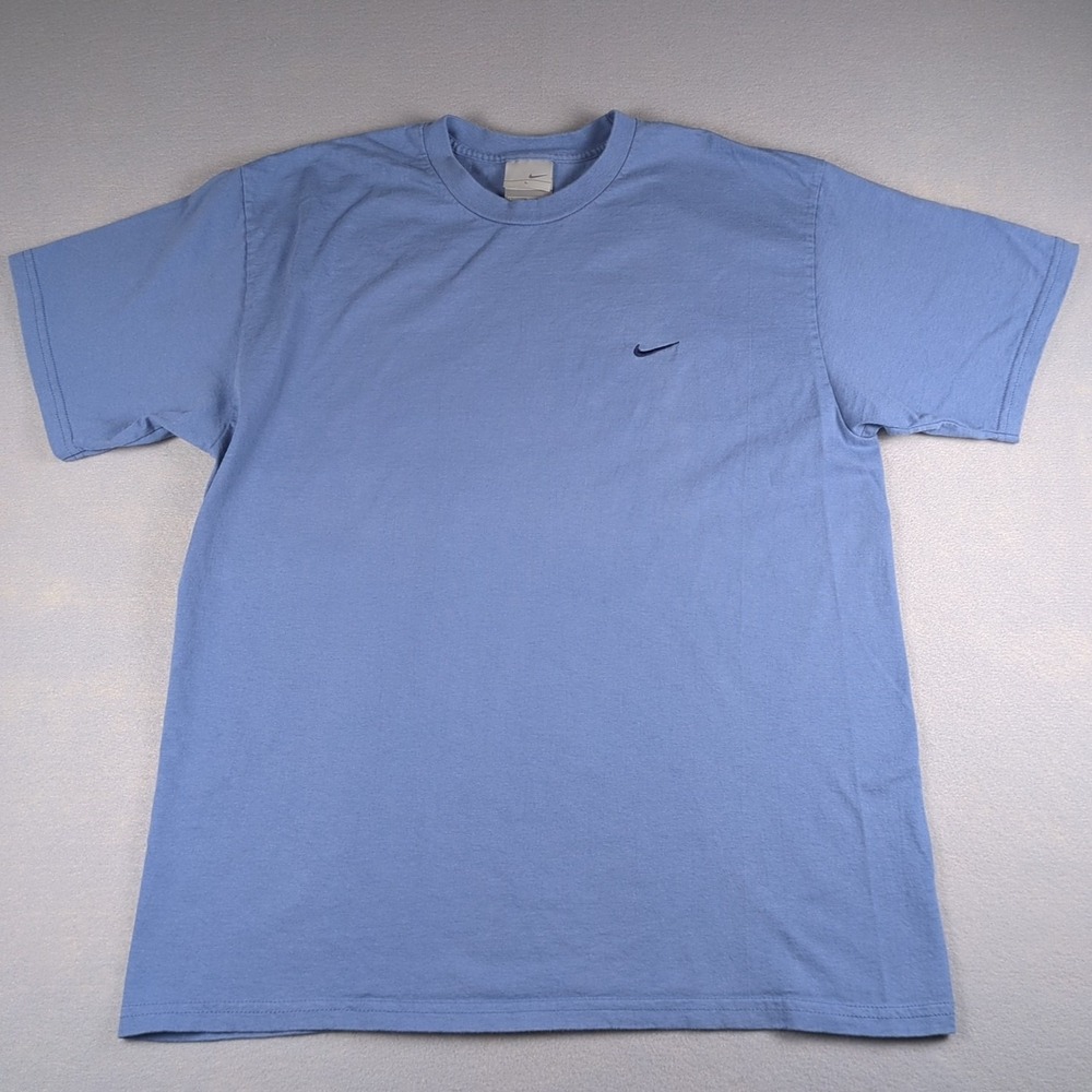 Vintage Nike Shirt Mens Large Blue Small Swoosh Embroidered Y2K Plain Basic Tee